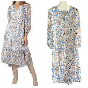 Joie Maxi Dress Hi-Lo Ltd. Ed. Floral Fields Long Sleeve Tiered Maxi Dre…